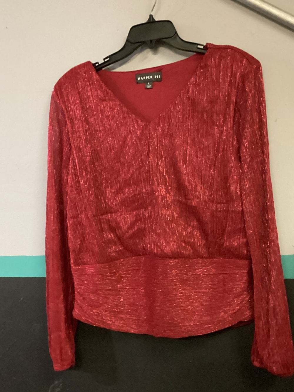 Harper Shimmery Red V-Neck Long Sleeve Top